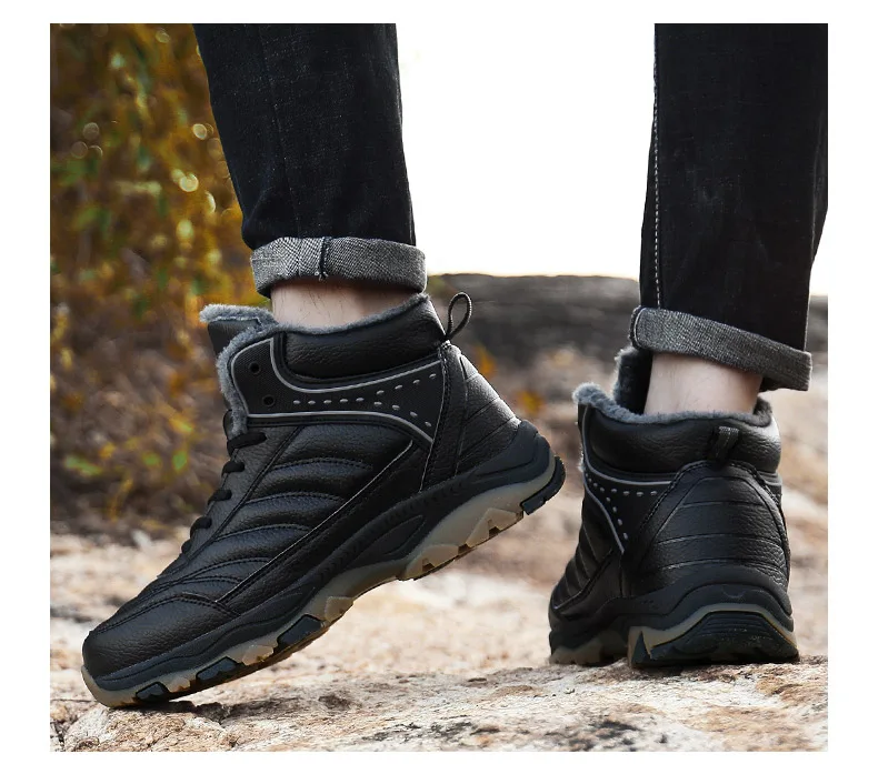 Classic Men Winter Ankle Boots Thick Plush Keep Warm Men Snow Boots Outdoor Man Leather Waterproof Winter Boots Work Shoes 39-48