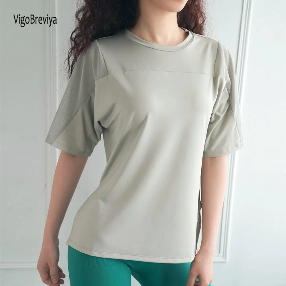 

VigoBreviya Mesh Short Sleeve Yoga Shirts Women 2020 Loose Training Sports T-shirt Female Gym Running Workout Top Shirt Clothing