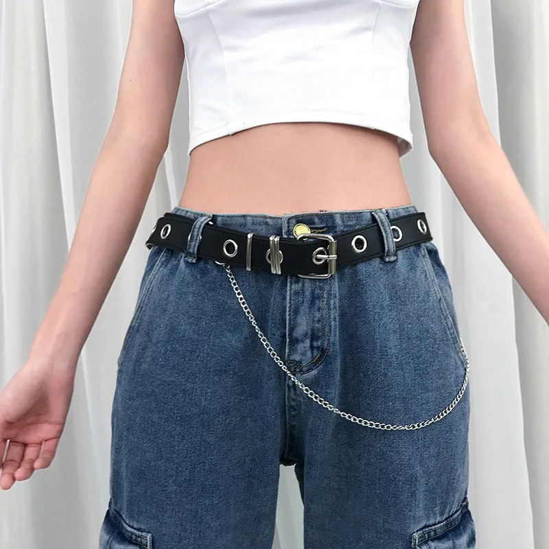 

Casual Women Jeans Accessories PU Leather Waist Chain Belt Vintage Punk Style Female Rectangle Shape Buckle Belts Cinturon Mujer