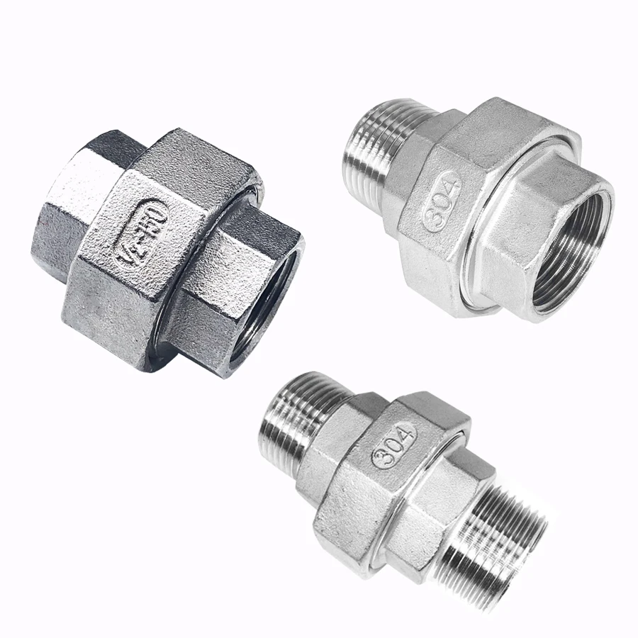 

1PCS 304 Stainless Steel Union Joint Coupling 1/4" 3/8" 1/2" 3/4" 1" 1-1/4" 1-1/2" 2" BSP Female Male Thread Cast Pipe Fitting