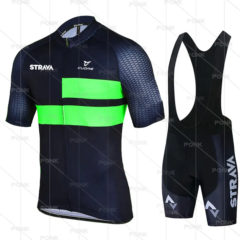 

2021 летний костюм STRAVA для велосипедной команды, гоночная униформа, синий мужской костюм с нагрудником и шортами, комплект велосипедной одежд...