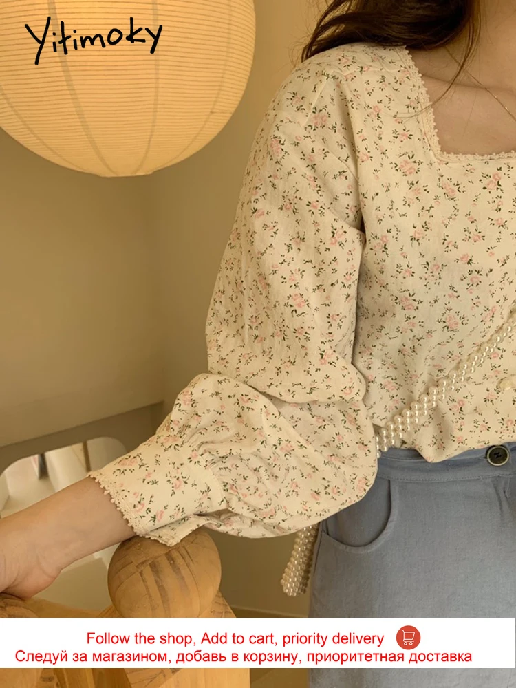 

Yitimoky Print Floral Women Shirts Blouses Plus Size Fashion Clothing Long Sleeve Tops Casual Shirts Square Collar Spring 2021