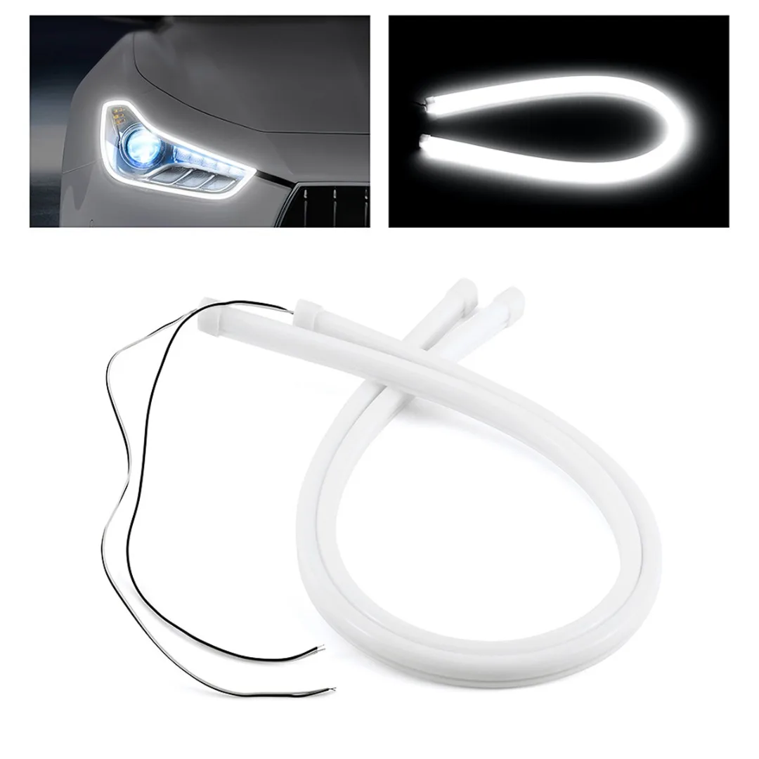 

2pcs 60cm White Car Flexible Tube LED Strip Day-time Running Light Headlight Angel Eye Lamp 12V 6000K Accessories Parts