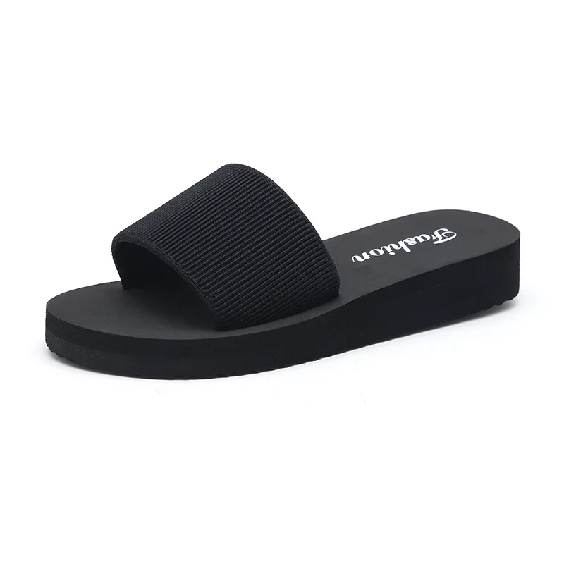2021 Cheap Simple Chanclas Elastic Fabric Slippers Women High Heel 3/5.5cm Beach Flip Flops Summer Platform Sandals Zapatos