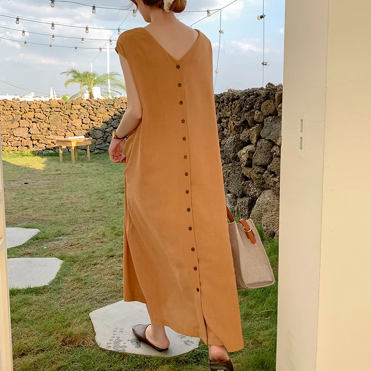 Женское винтажное платье-жилет повседневное Свободное длинное платье в стиле