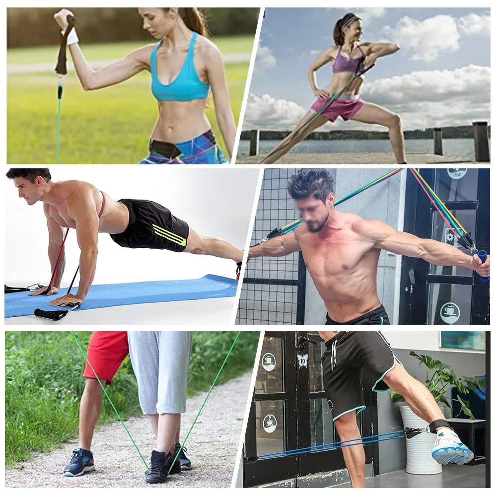 

17Pcs/Set Latex Resistance Bands Set Yoga Exercise Fitness Band Rubber Loop Tube Bands Gym Door Anchor Ankle Straps With Bag Kit