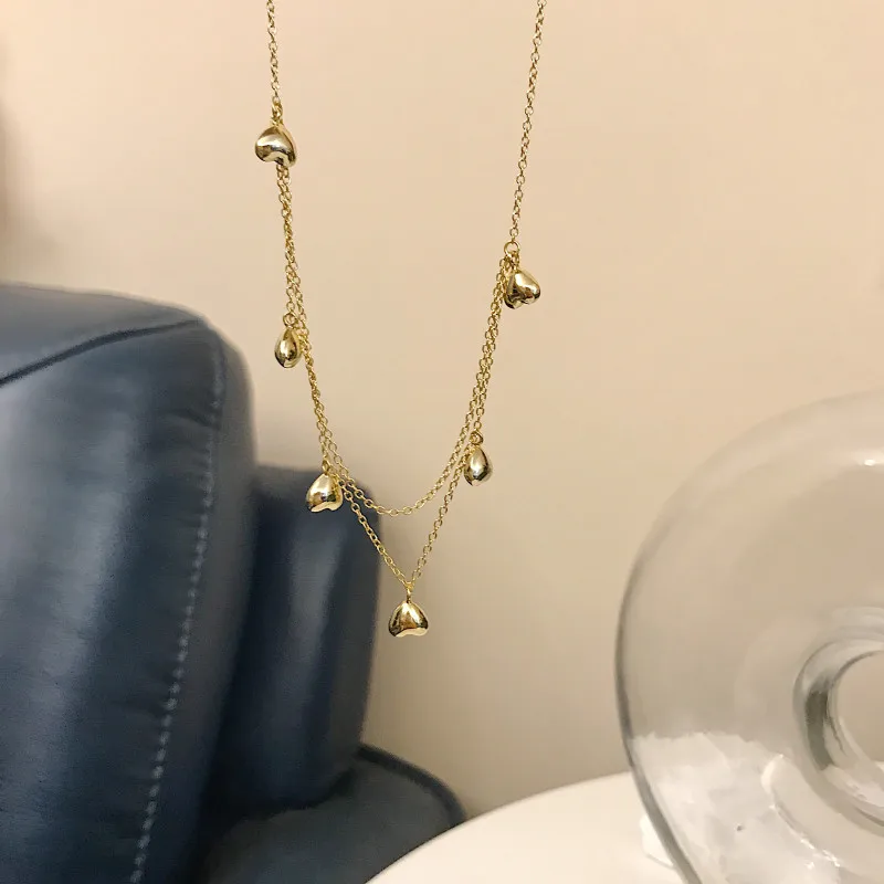 

Silvology 925 серебро двойной слой Сердце ожерелье дизайн капли воды любовь бобы Элегантное ожерелье для женские золотые ювелирные украшения
