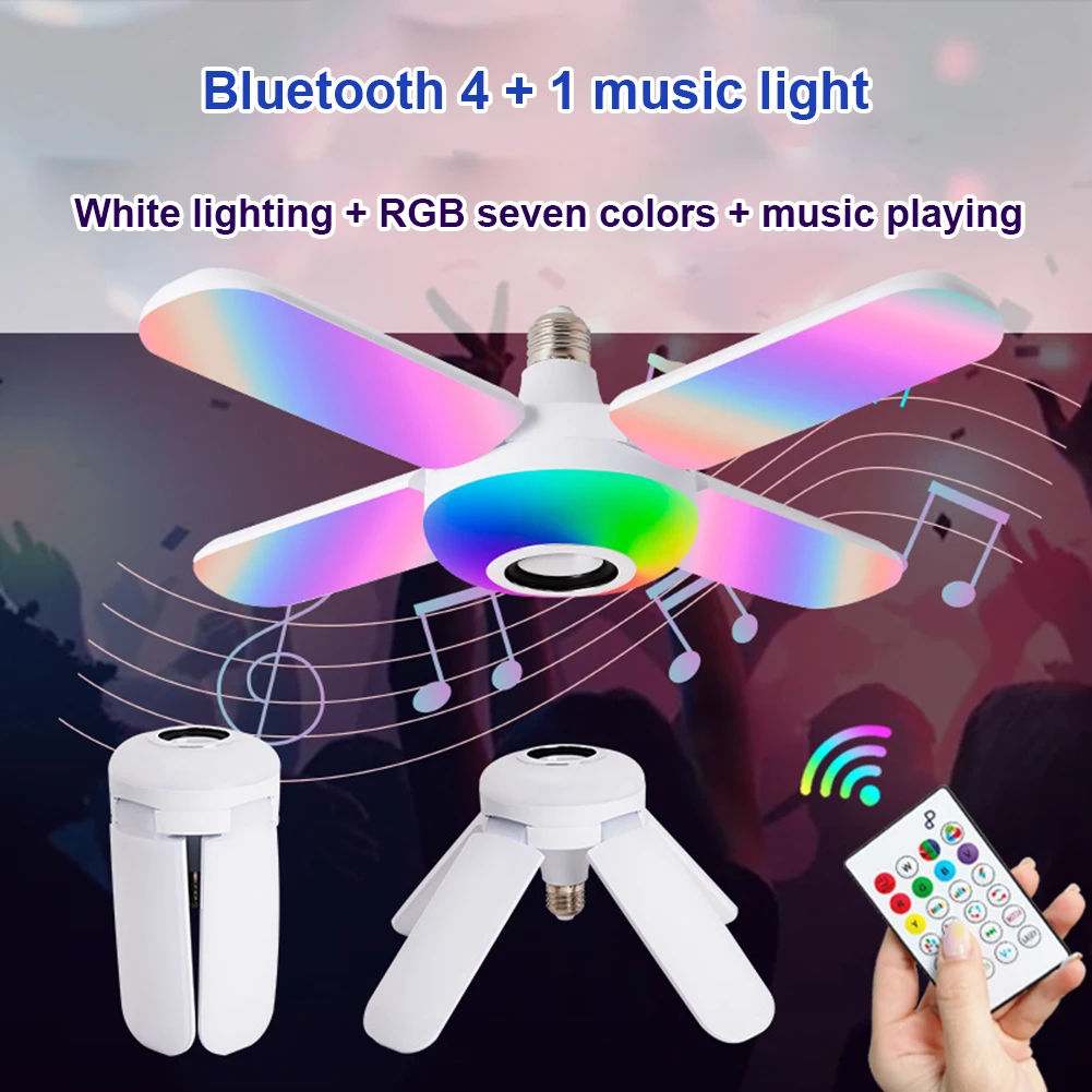 

LED Bulb 50W Four-leaf Music Light Music Fan Light Smart Speaker Folding Bulb Light With Remote Control