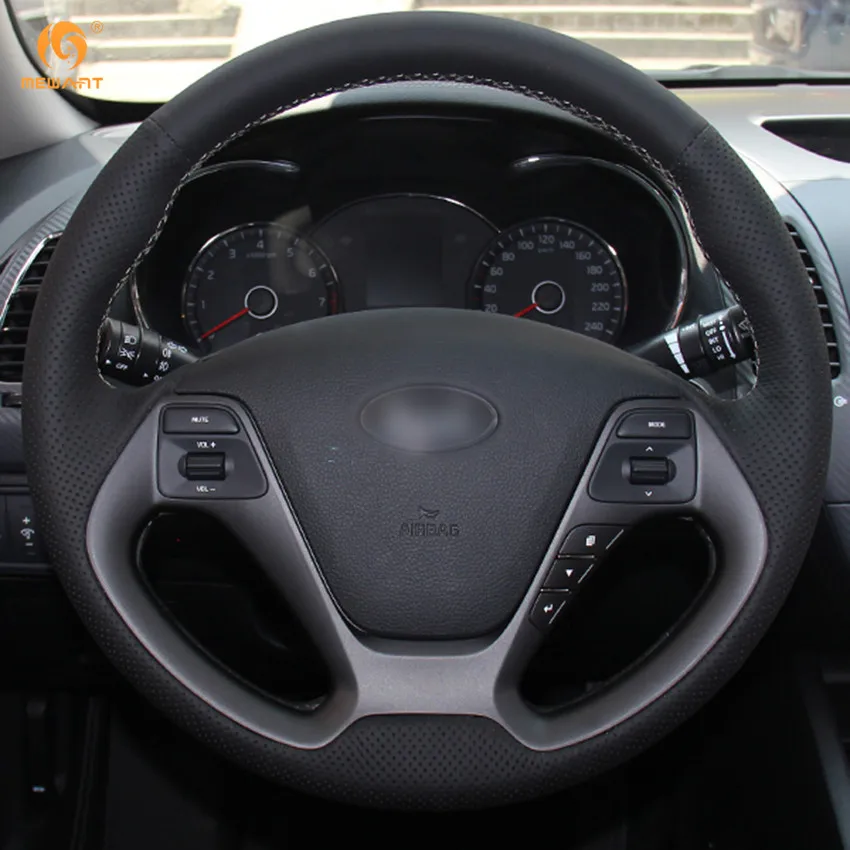 MEWANT Black Genuine Leather Car Steering Wheel Cover for Kia K3 2013 K2 Rio 2015 2016 Ceed Ceeɽ 2012-2017 Cerato 2013-2017 |