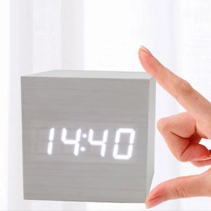

New Arrival Wooden LED Alarm Clocks Temperature Electronic Clock Sounds Control Digital LED Display Desktop Calendar Table clock
