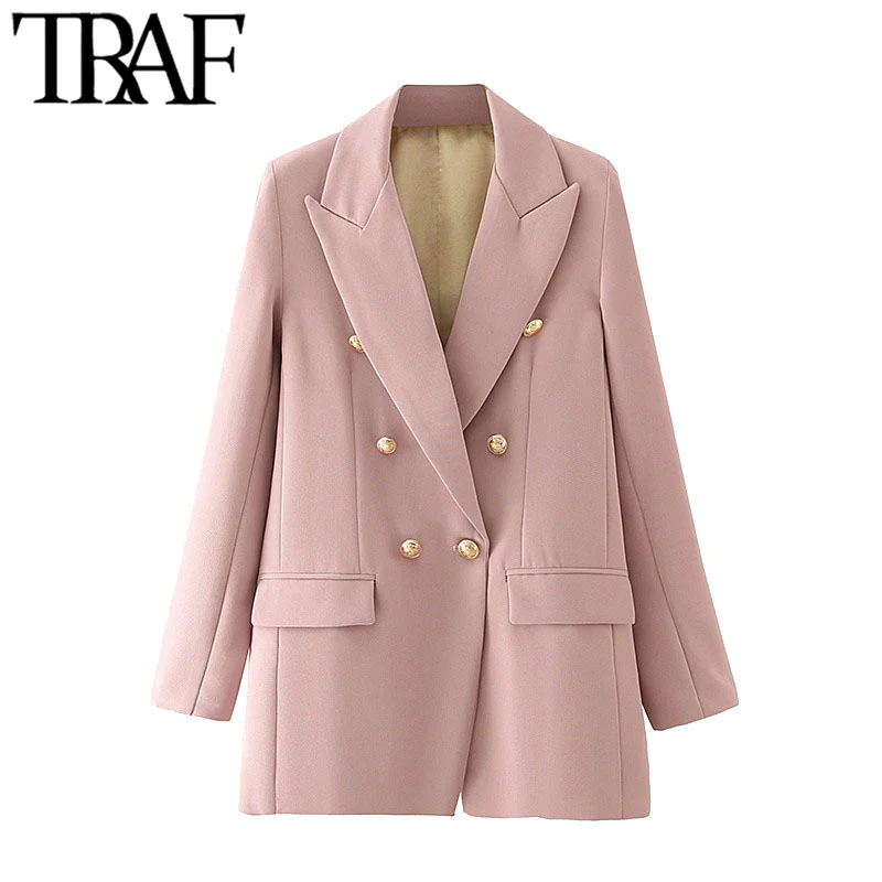 Женский двубортный пиджак TRAF винтажный с длинным рукавом и карманами верхняя