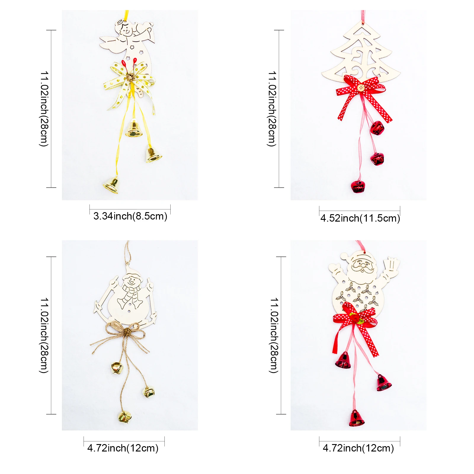 

Christmas Ornament Heart Angel Bell Decoration Pendant Creative Wooden Christmas Tree Decoration Tag Christmas Ribbon Decoration