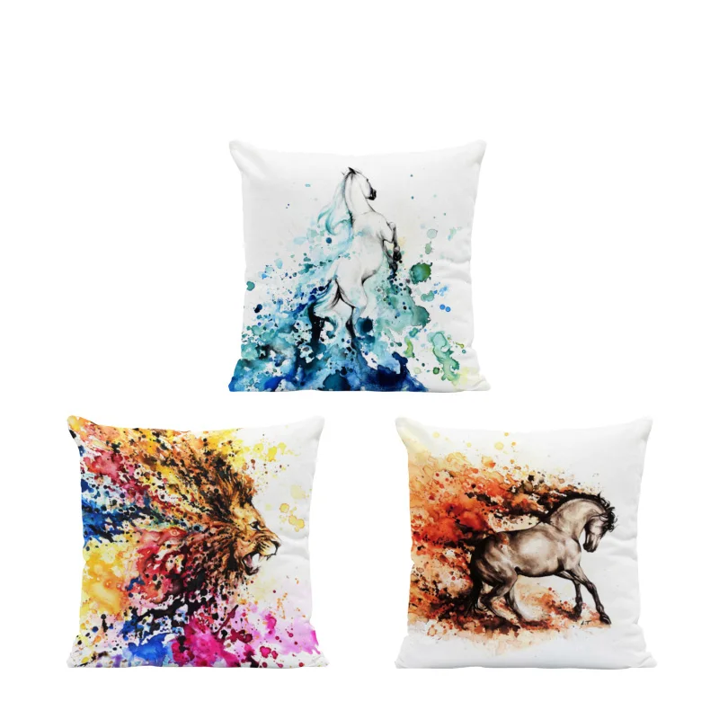 Наволочка с милой мечтой Лев лошадь панда слон животное акварельная Подушка
