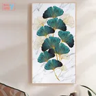 Картина на холсте листьев гинкго, одиночный постер большого размера с Hd-печатью, абстрактная Настенная картина с зелеными и золотыми растениями, современное Входное изображение