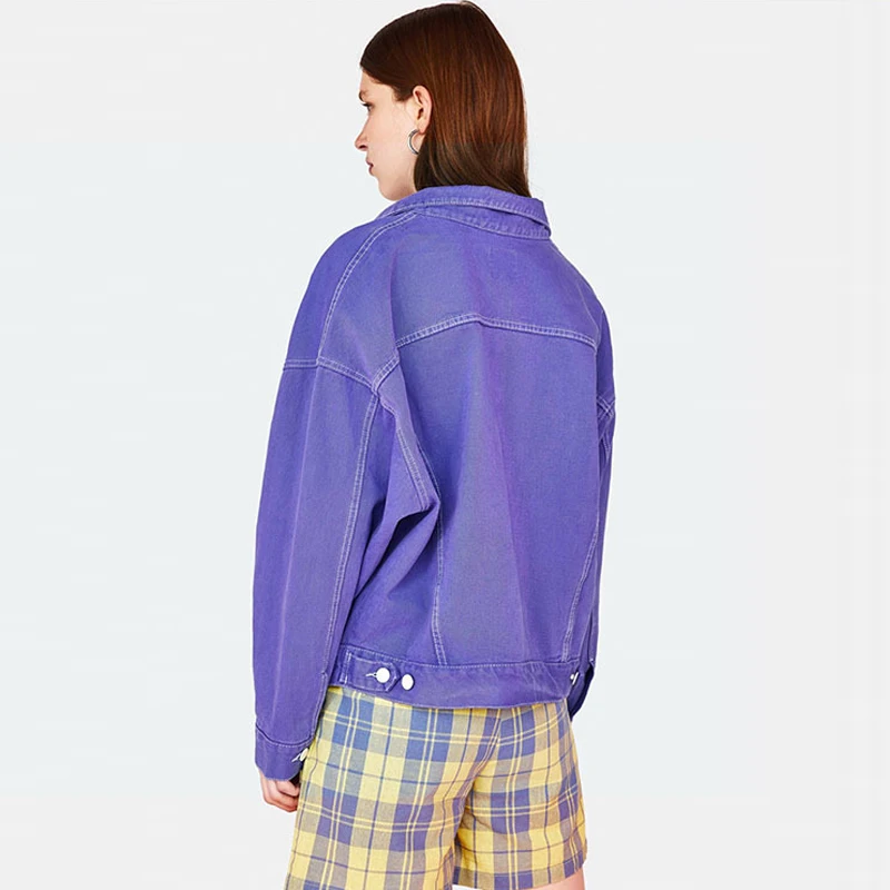 Новая фиолетовая джинсовая куртка chaqueta mujer женские негабаритные куртки бомбер