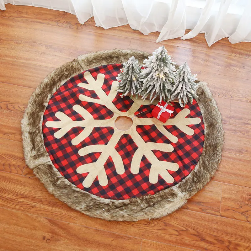 Рождественская елка юбка 90 см большая клетчатая Снежинка с толстым плюшевым
