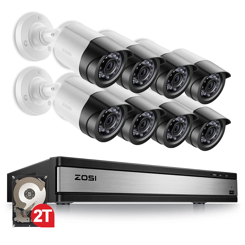 ZOSI 16CH 1080 P удаленного просмотра, ИК Ночное Видение товары теле и видеонаблюдения безопасности с 8 шт. 2MP камера Открытый/Крытый DVR комплект - Цвет: Off White