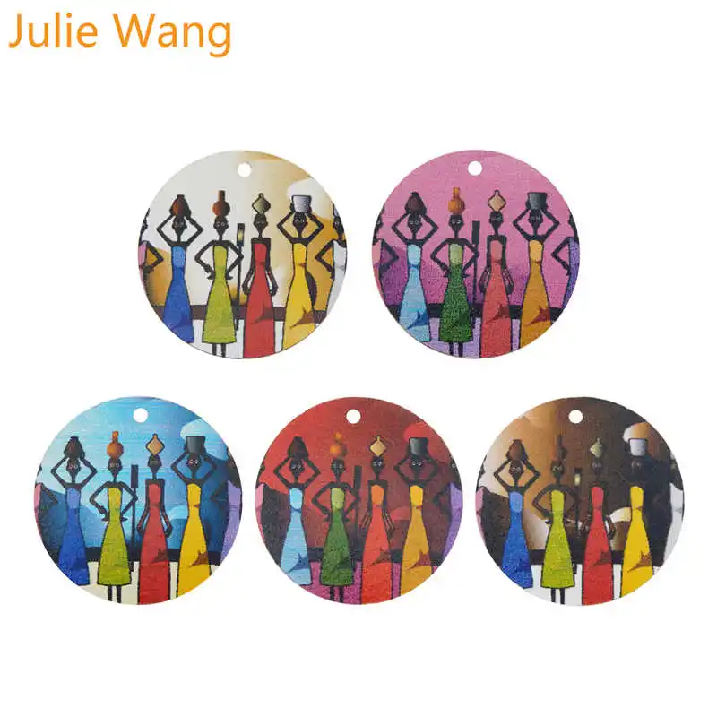 Julie Wang 5 шт. 30 мм африканские женские очаровательные деревянные круглые