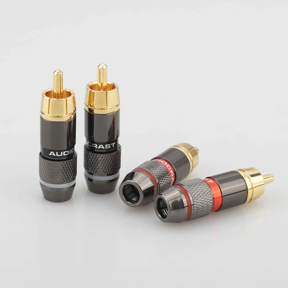Hifi 8Pcs RCA Plug Gold Plated 6mm Male Double Self-Locking Lotus Wire Connectors Audio Adapter