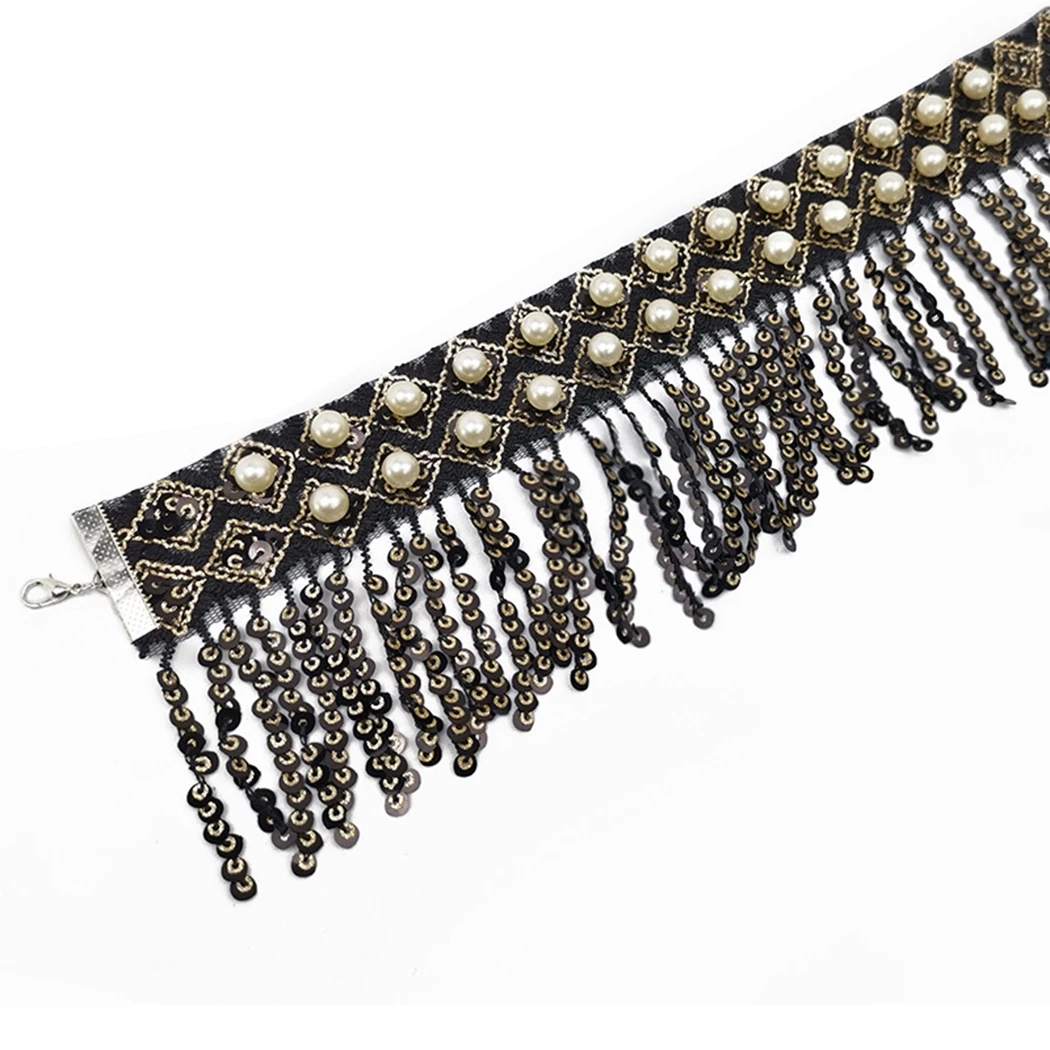 Ожерелье чокер с кисточкой и блестками эффектное кружевное ожерелье имитацией