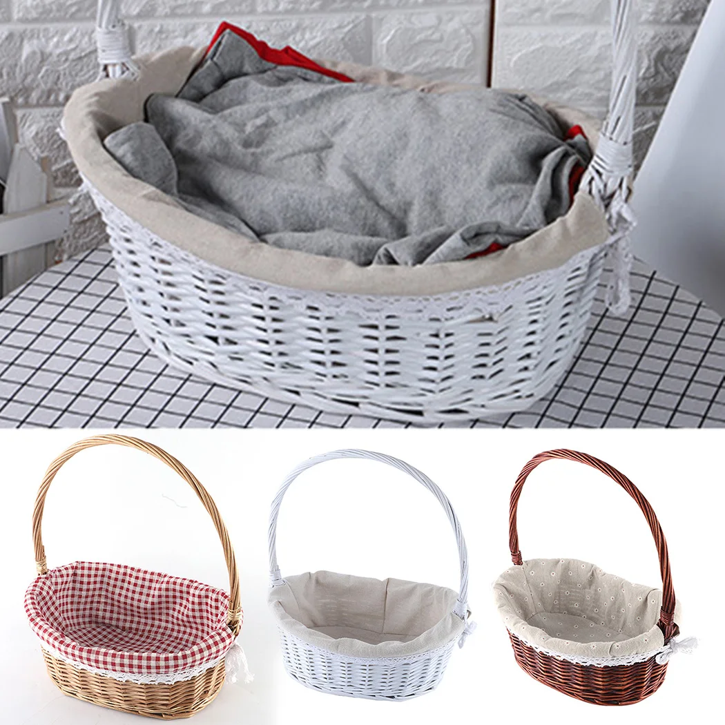 

30*20*33cm Basket Folding Handles Picnic basket Wicker Storage Rattan+Linen Shopping Baskets Drop shipping