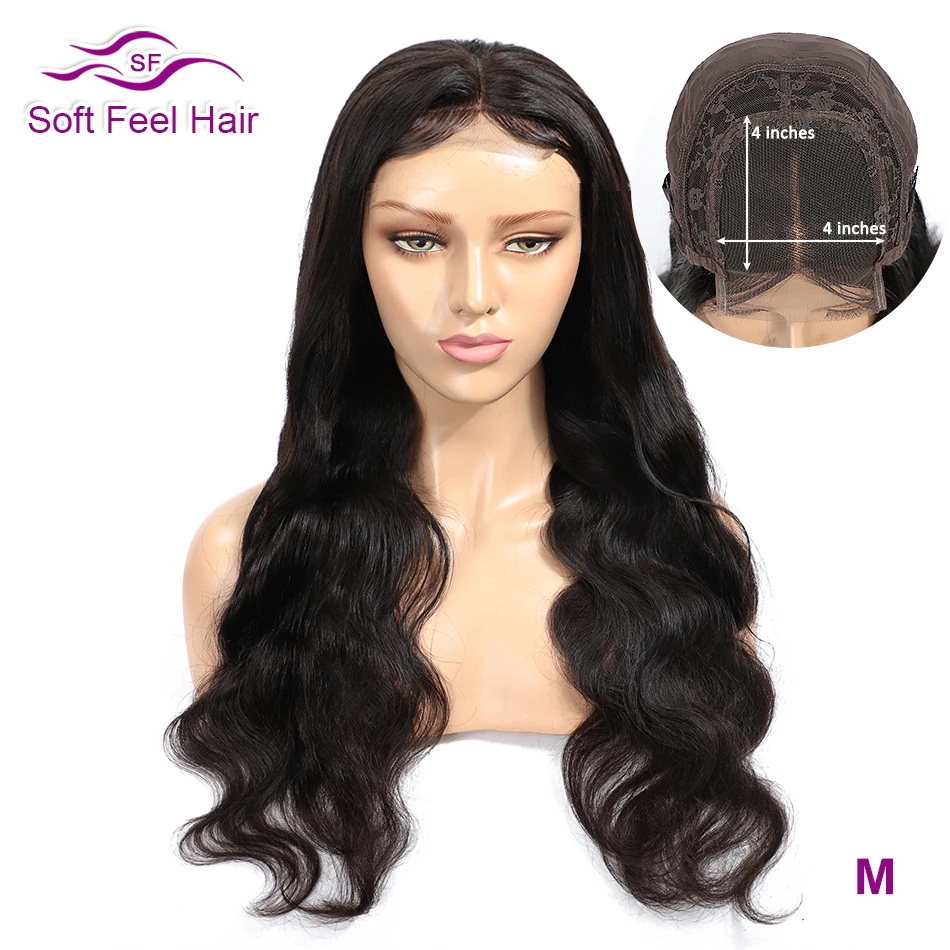 Soft Feel Hair 4*4 парик из натуральных волос с волосами младенца бразильский парик из волнистых волос Remy# 1B парики для черных женщин