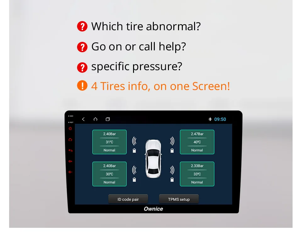 Ownice автомобильный Автошина давление USB TPMS сигнализация давления в шинах безопасность внешние/внутренние датчики для автомобиля dvd плеер навигация