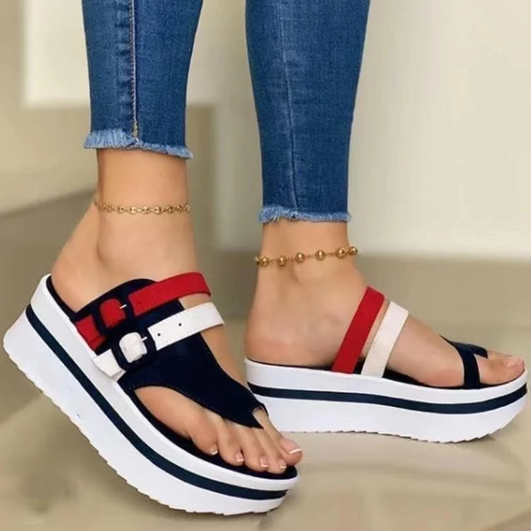 

Summer Spring Casual Women Beach Sandals Peep Toe Wedge Shoes Woman Buckle Flats Platform Flock Female Ladies Shoes Hoop Loop