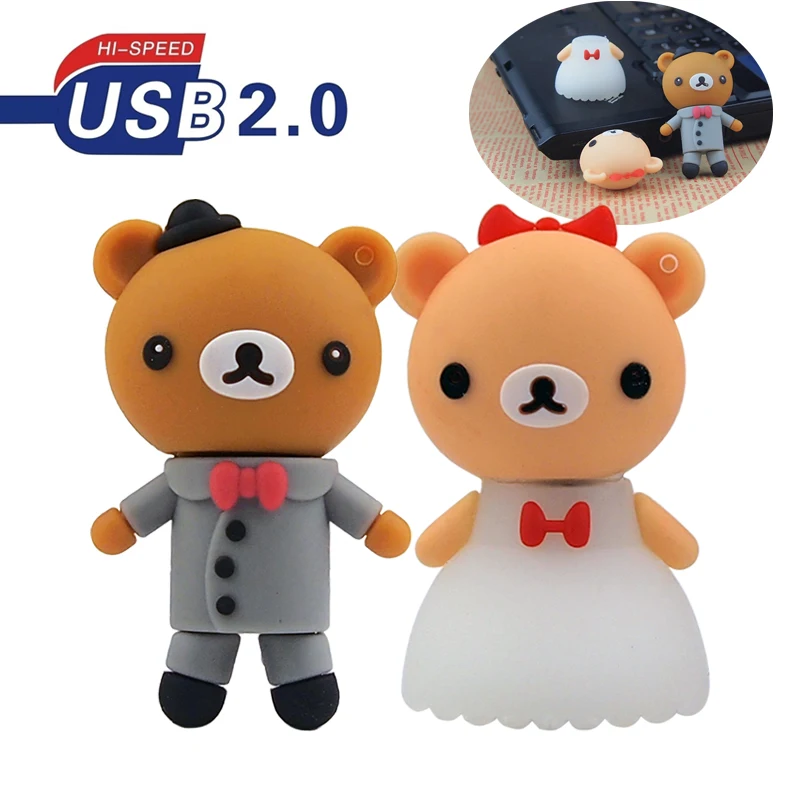 Милый USB флеш-накопитель мини-медведь парная карта памяти 128 Мб 32 ГБ 64 флешка 2 0