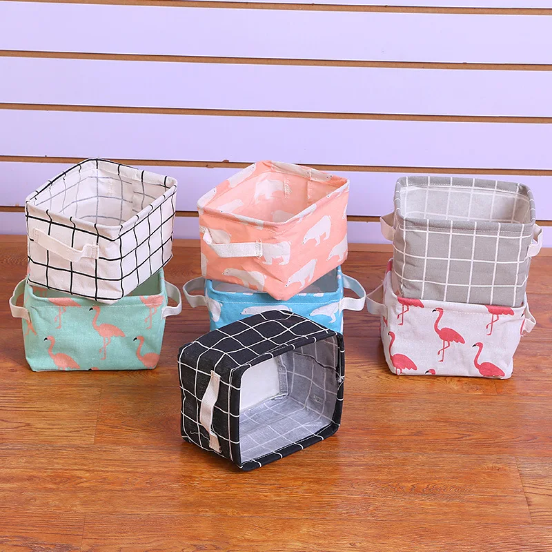 Простая складная корзина для хранения из хлопка и льна тканевый квадратный