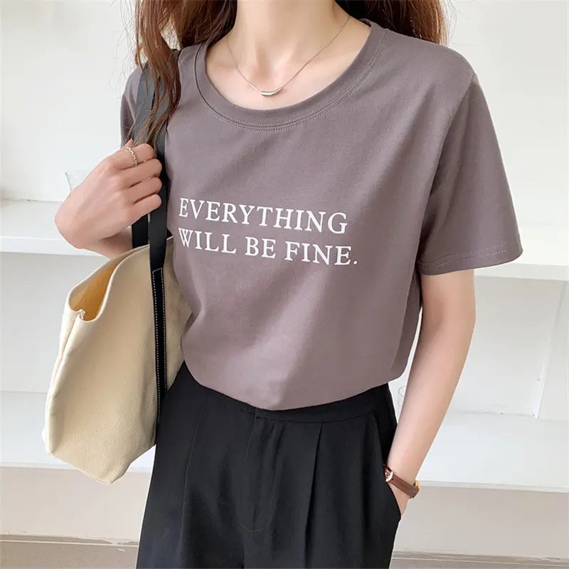 

Harajuku 동대문 Basewear Retro Gentle Korean Printed Letters Basic Chic Loose Hot Casual Tee Short-Sleeved Pullovers T-shirts
