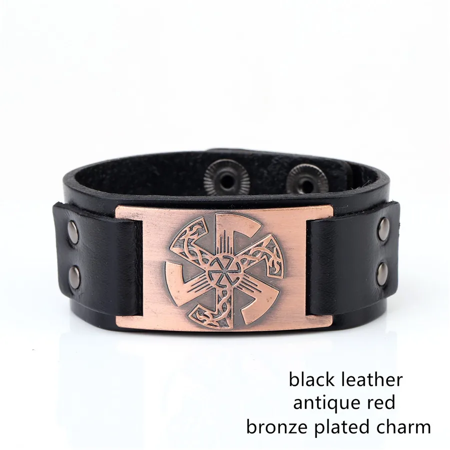 Fishhook уникальный дизайн Talisman мужской черный кожаный браслет славянский амулет