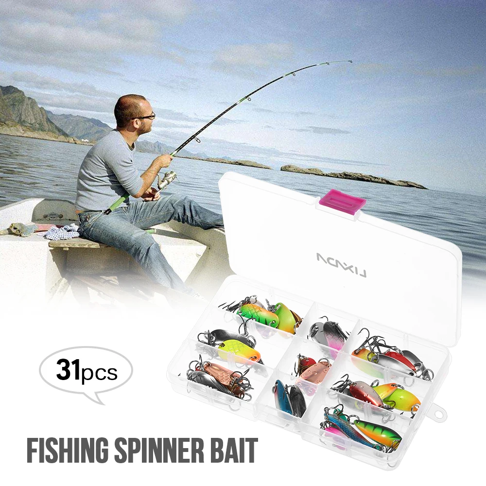 

Lixada 31 шт. набор рыболовных приманок Спиннер жесткая приманка ложка приманка металлический тройной крючок искусственная рыболовная блесна ...