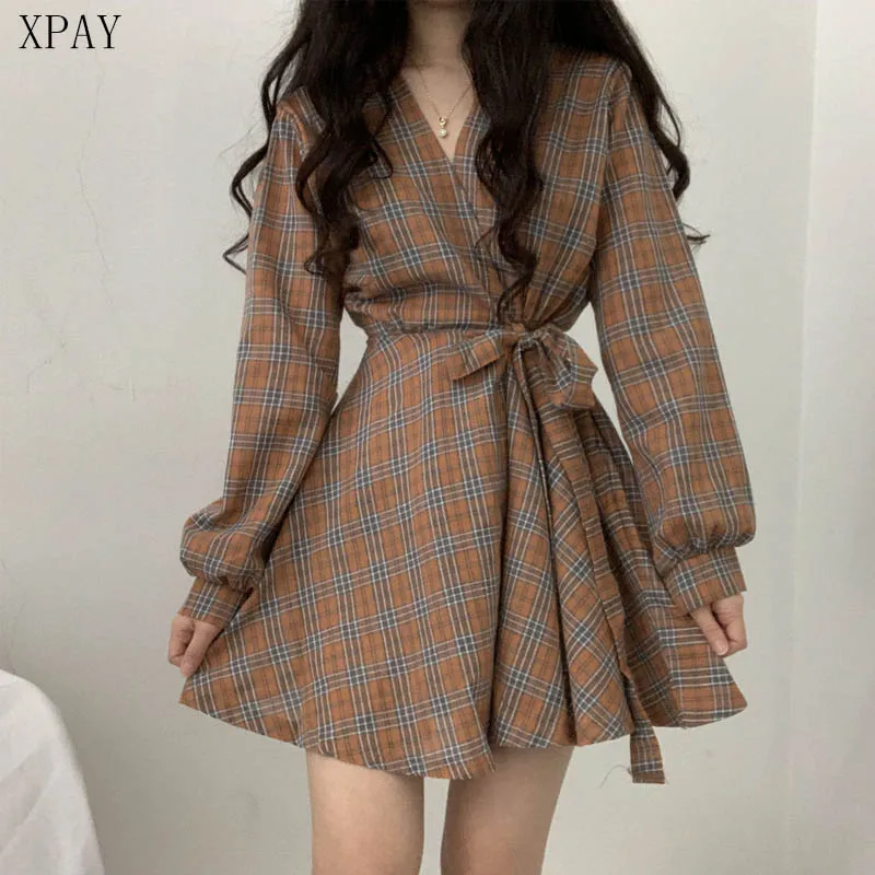 Элегантное платье с длинным рукавом и v образным вырезом женское винтажное мини