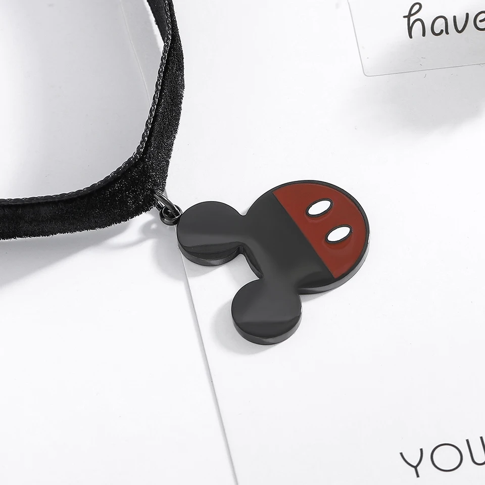 Черный мультяшный чокер из титановой нержавеющей стали кожаный ремешок подвеска