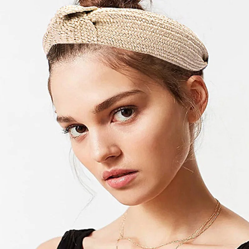 Ободок для волос с узлом Женский широкий Плетеный обруч ручной работы из соломы| |