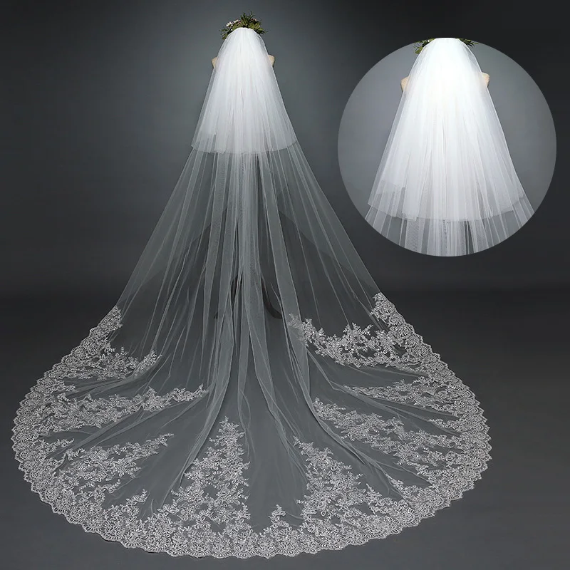 3 8 м длинные Соборные Свадебные вуали два слоя туфли на шнурках для невесты