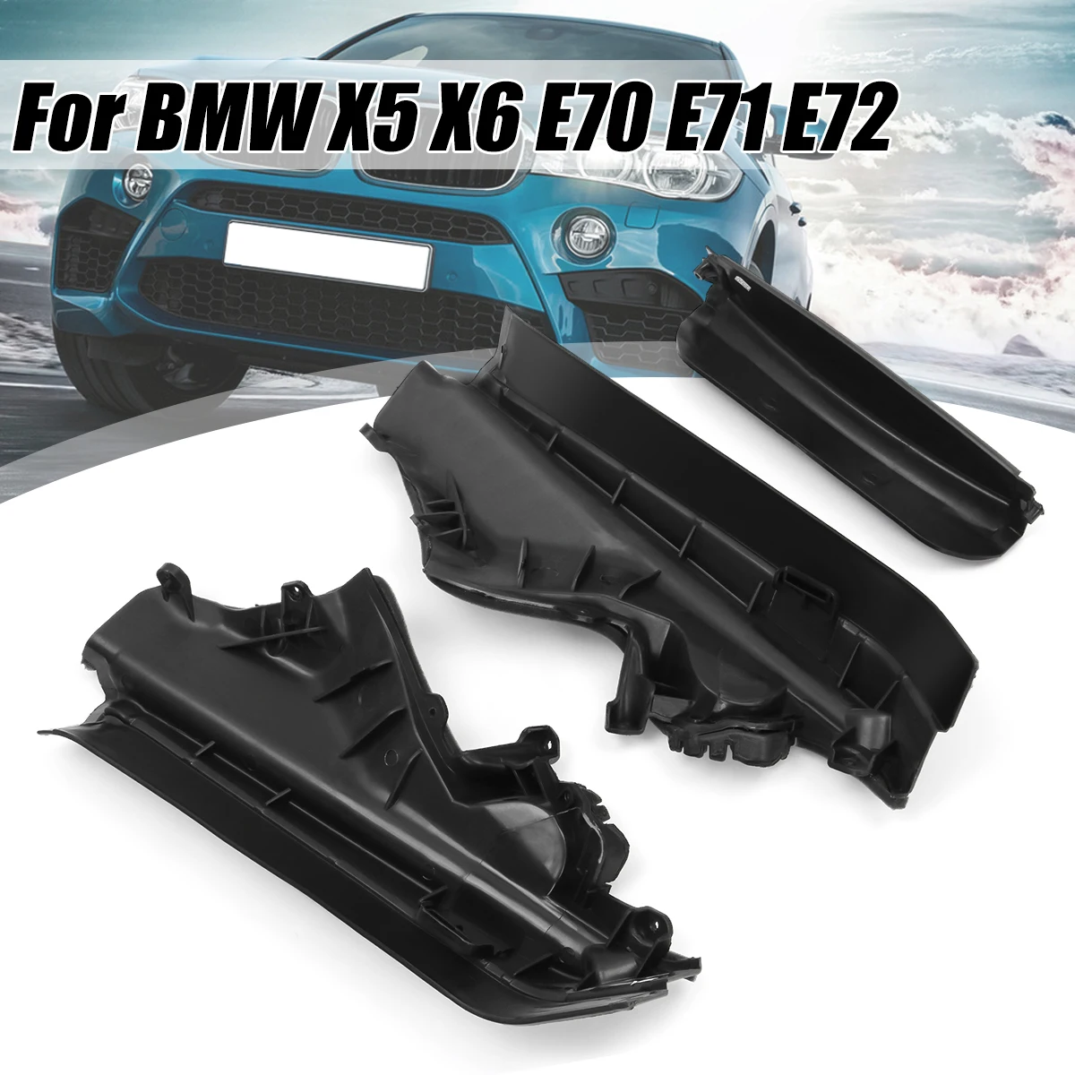 

3x Car Engine Upper Compartment Partition Panel Set For BMW X5 X6 E70 Black Plastic 51717169419 51717169420 51717169421