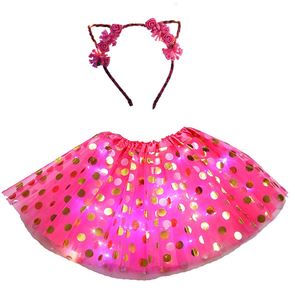 Светящаяся светильник Ка-пачка в горошек для девочек одежда Вечерние повязка на