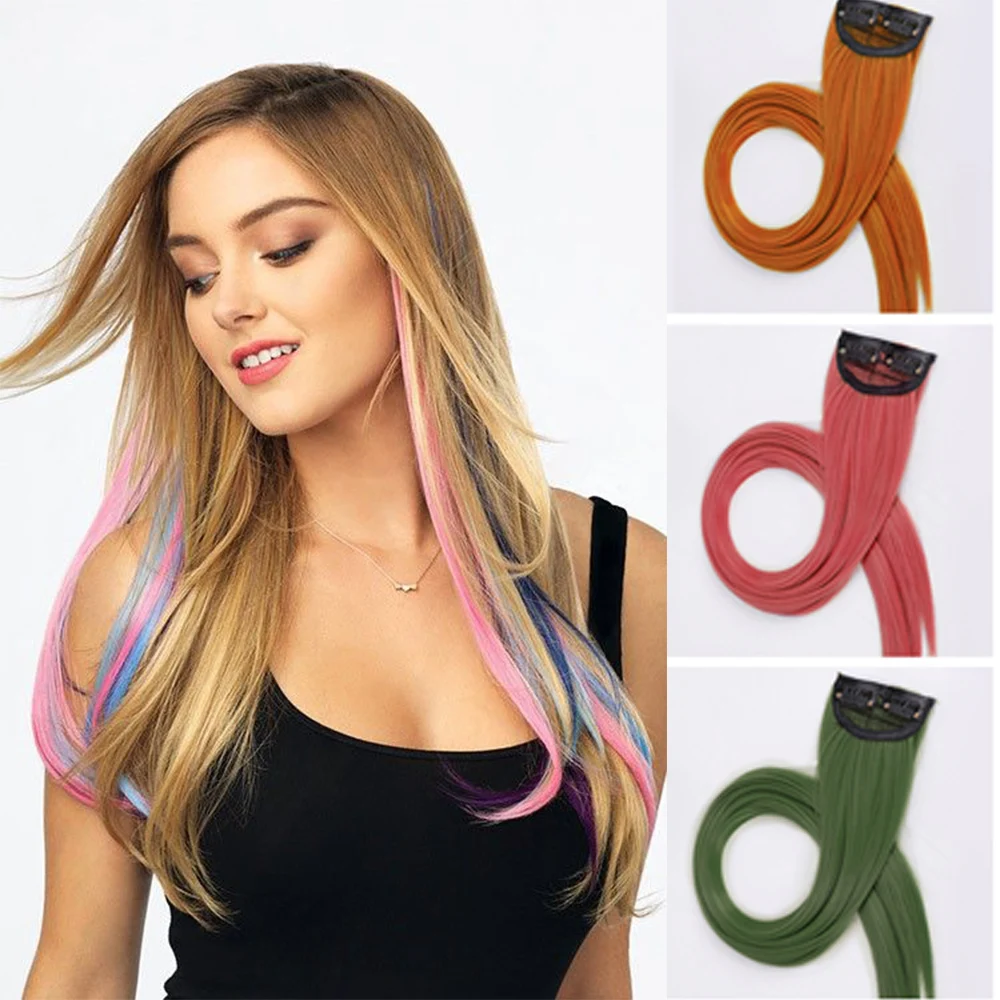 Наращивание волос в цветной полоску 22 дюйма Удлиненные Прямые волосы с Омбре 8