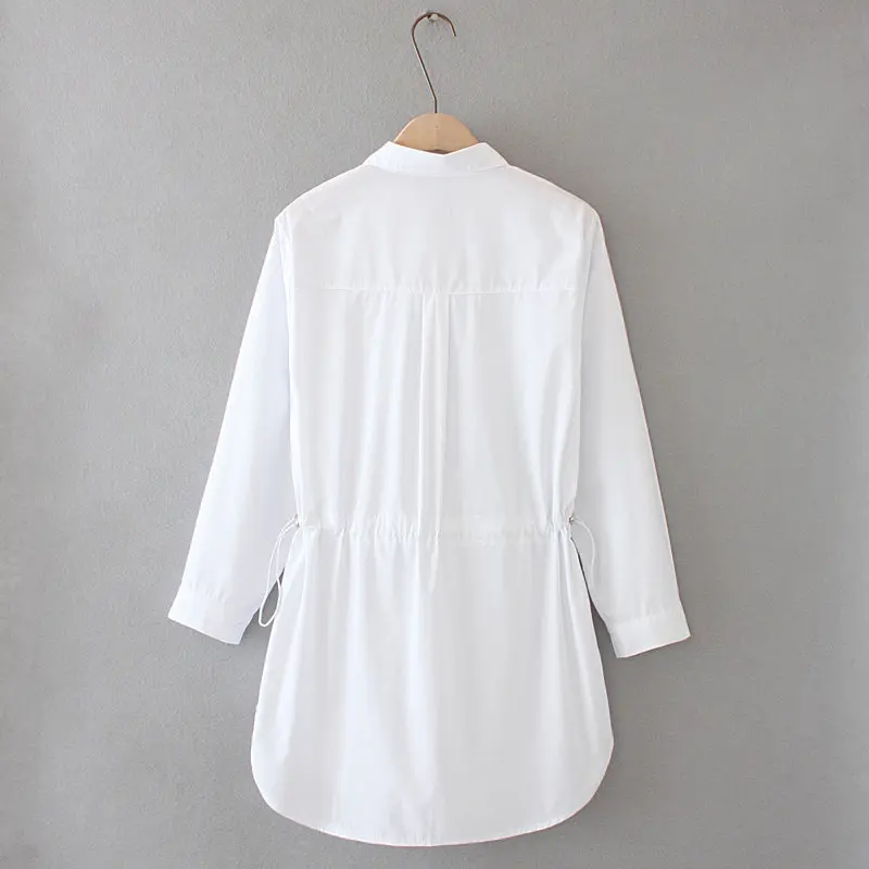 Женская белая блузка с карманами и тонкой талией новинка 2020 весенне осенние