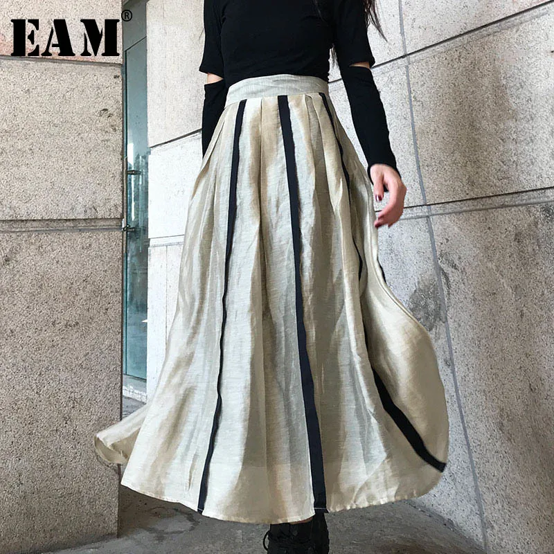 

FAKUNTNWaist Striped Contrast Color Split Joint Temperament Half-body Skirt Women Fashion Tide New Spring Autumn 2021 1W412