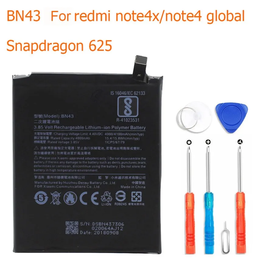 For redmi note 4x PINZHENG BN41 BN43 BM46 BM47 BM22 Батарея для Xiaomi Redmi Note 4 Note 4X3 Pro 3S 3X 4X Батарея для спортивной камеры Xiao mi 5 M5 mi 5 батерия - Цвет: For redmi note 4x