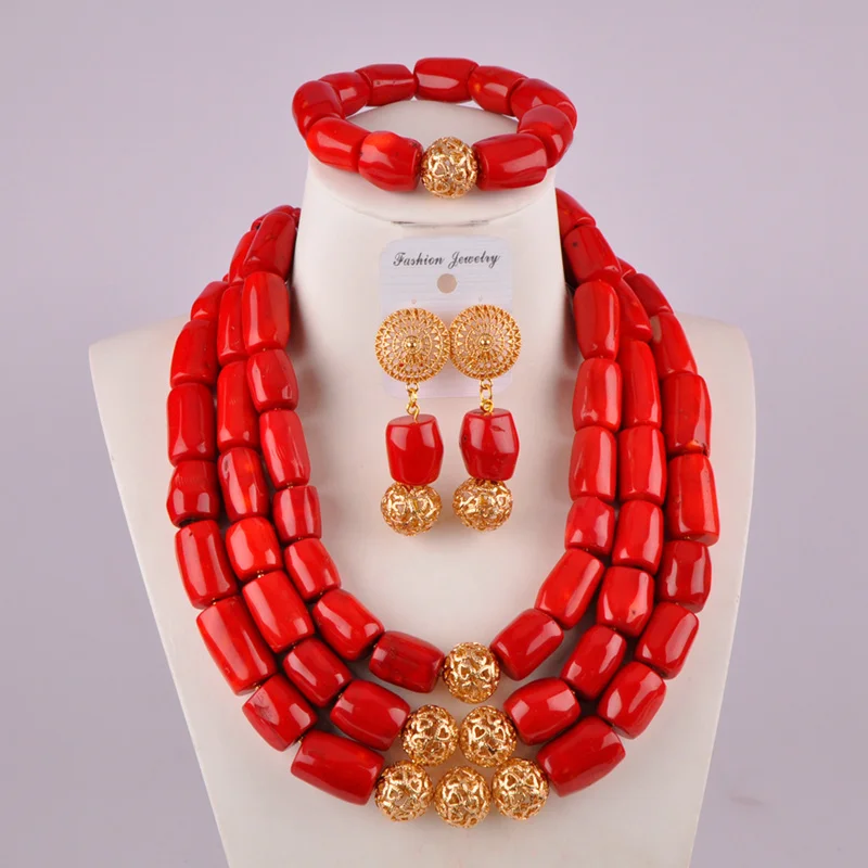 

gorgeous nigerian wedding african jewelry set red coral necklace jewelry set C21-29-03