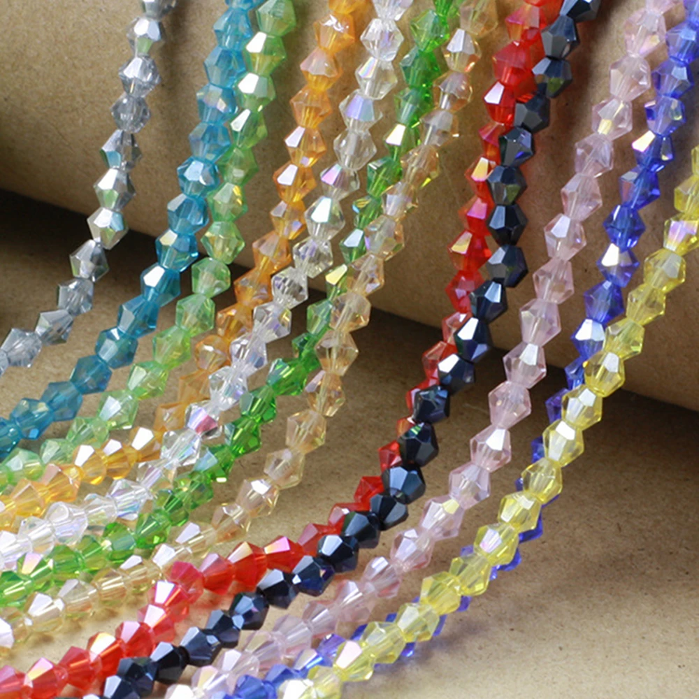 

AB Plated Bicone Faceted Crystal Glass Loose Spacer Beads Lot Colors 3mm 4mm 6mm 8mm For Jewelry Making DIY
