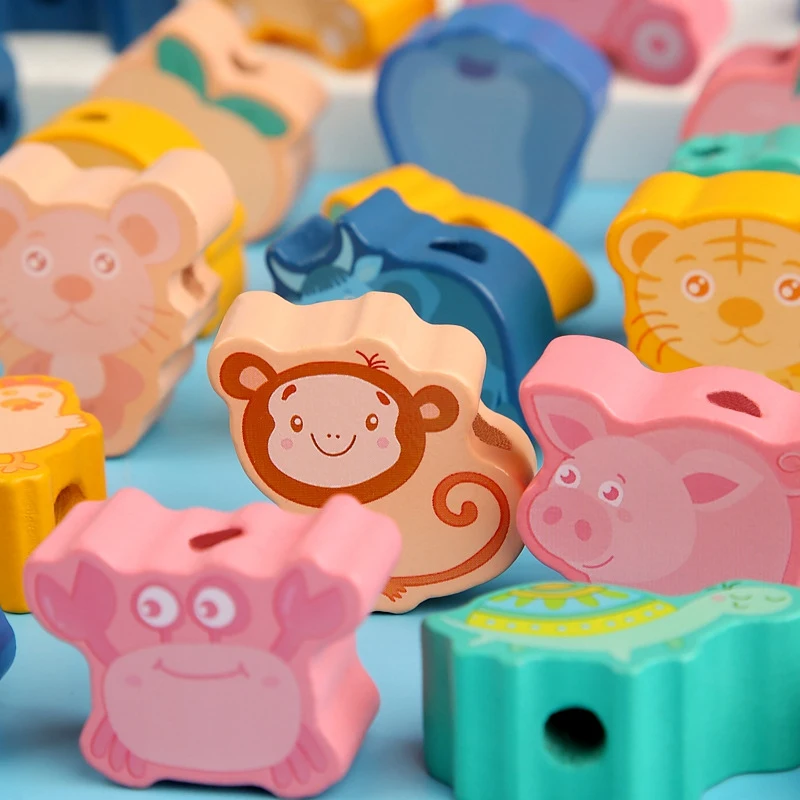 

Wooden Toy Alphanumeric Animal Traffic Shape Large Particles Cartoon Blocks Baby Enlightenment Wood String Bead Toy