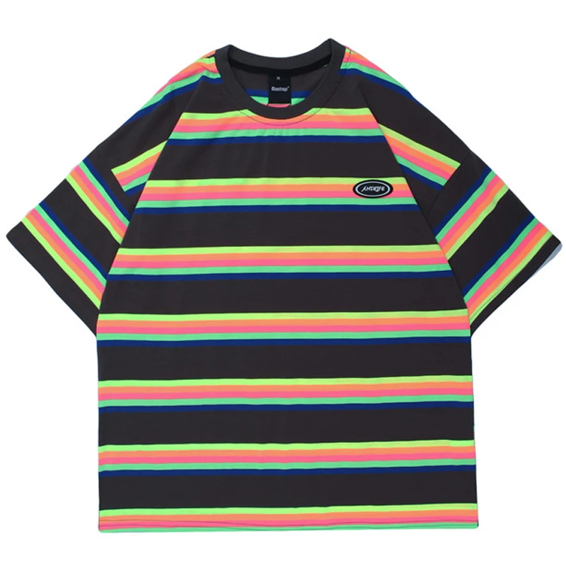 

Men Striped Printed Couple T Shirt Tops Unisex Hiphop Short Sleeve tshirts 2021 Summer O-Neck Oversize T shirts 100%cotton Tees