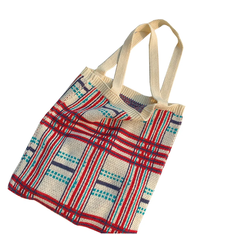 

New Women Shopping Bag 3pk Knitted Embroidered Shopping Bags Knitting Jacquard Pattern Cute Shopping Bag LadiesTeenagers Handbag