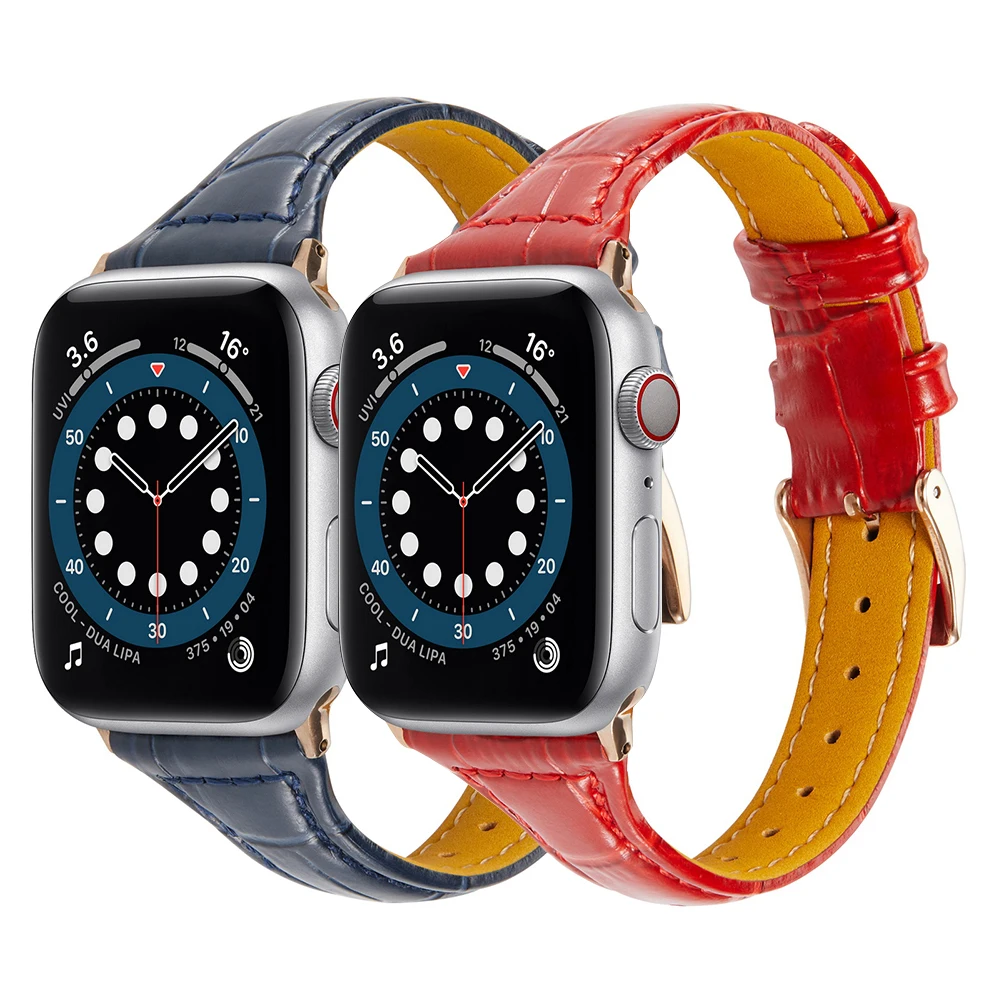 

for Apple Watch Band 38mm 40mm 42mm 44mm Thin Narrow Leather Replacement Straps Wristbands Slim for iWatch Series 6 5 4 3 2 1 SE