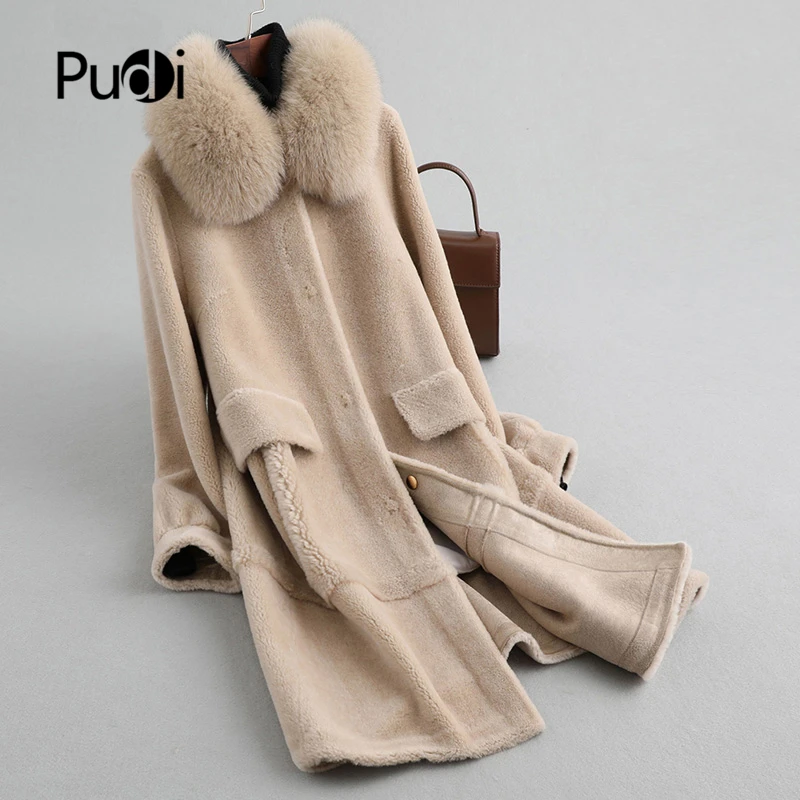 PUDI A19039 женская шуба из шерсти тонкая куртка с натуральным лисьим пальто с меховым воротником Женская зимняя теплая натуральная меховая шуба